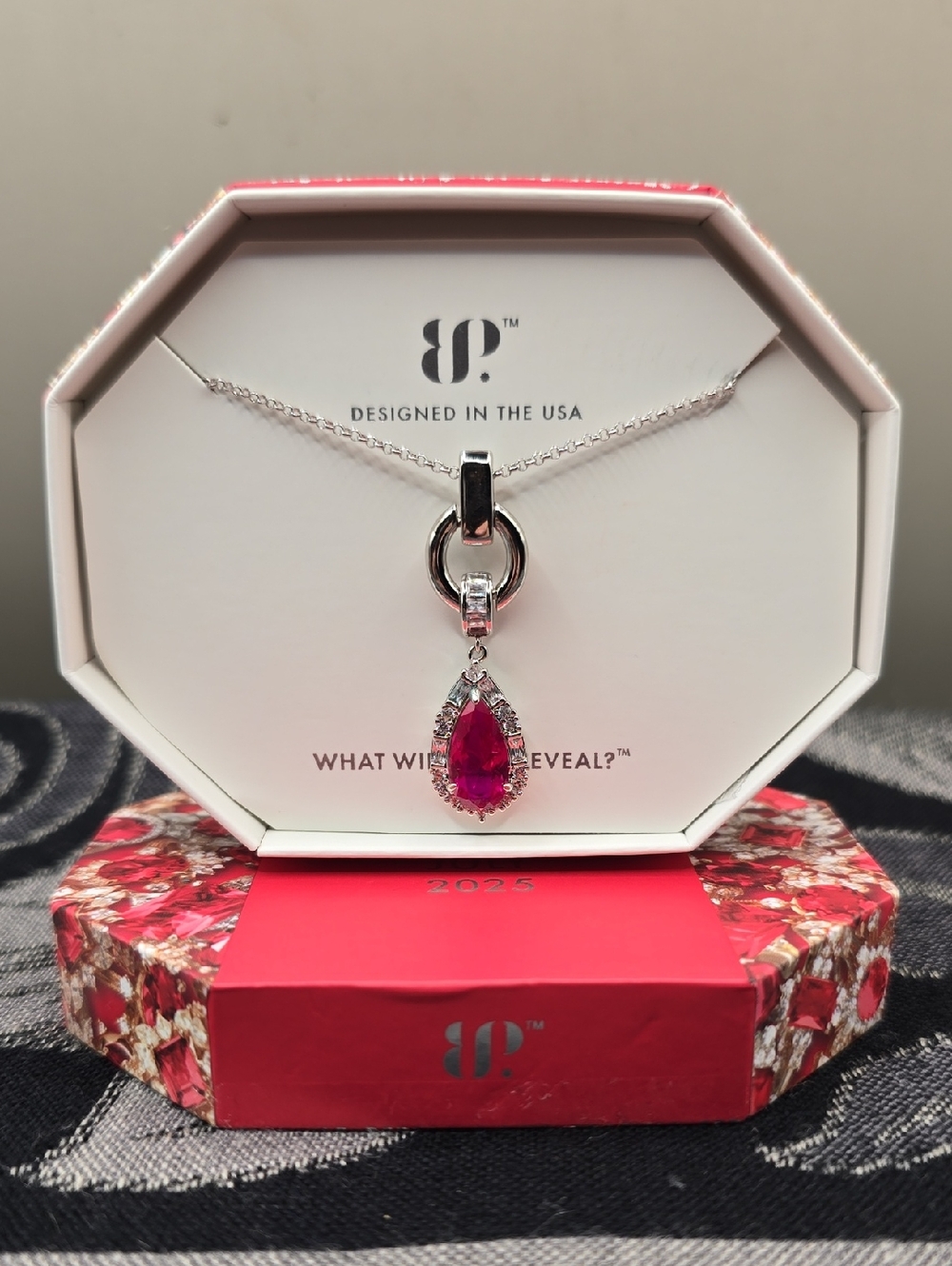 Bomb Party July 2025 Necklace "Always A Blazing Beauty" LC Ruby Rhodium NK91451